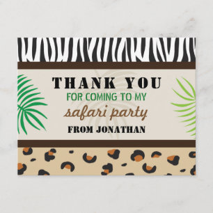 Birthday Party Thank You Animal Print Safari Zoo Card