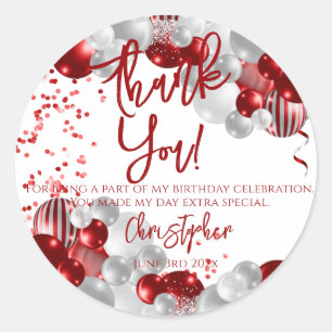 Birthday Party Thank You Balloons Favour Classic Round Sticker