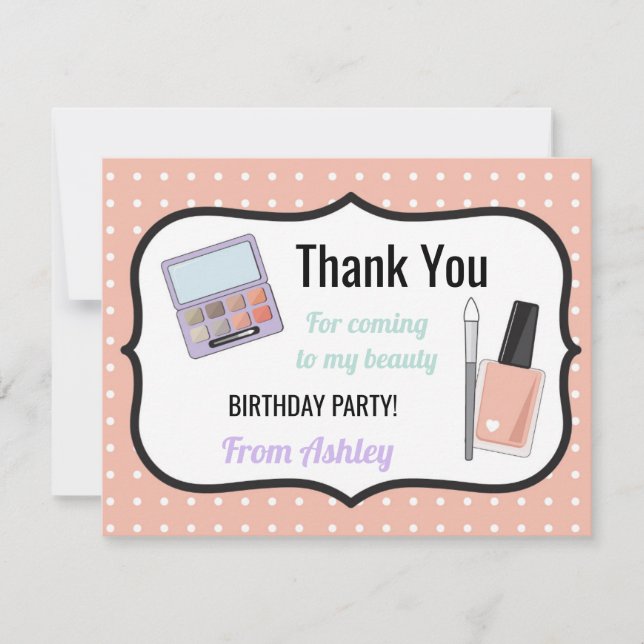 Birthday Party Thank You Invite Card Beauty Nails (Front)