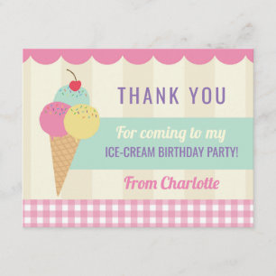 Birthday Party Thank You Invite Card Ice Cream