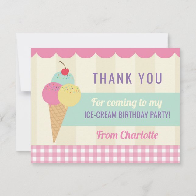 Birthday Party Thank You Invite Card Ice Cream (Front)