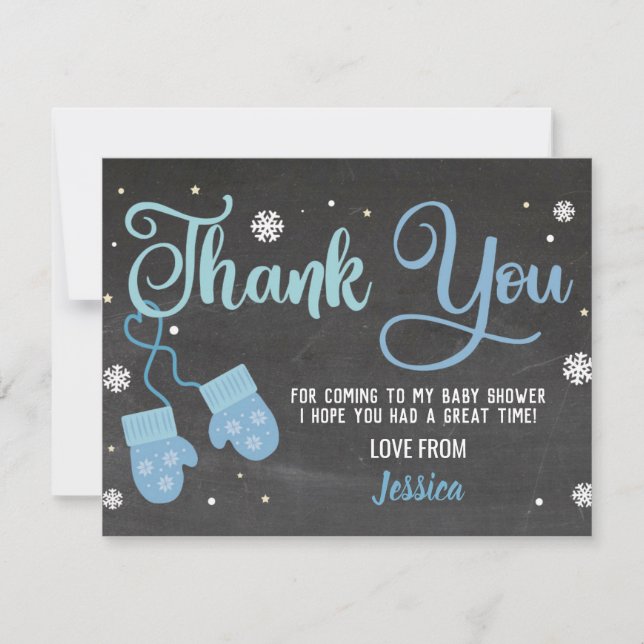 Birthday Party Thank You Mittens Blue Snowflakes Invitation (Front)