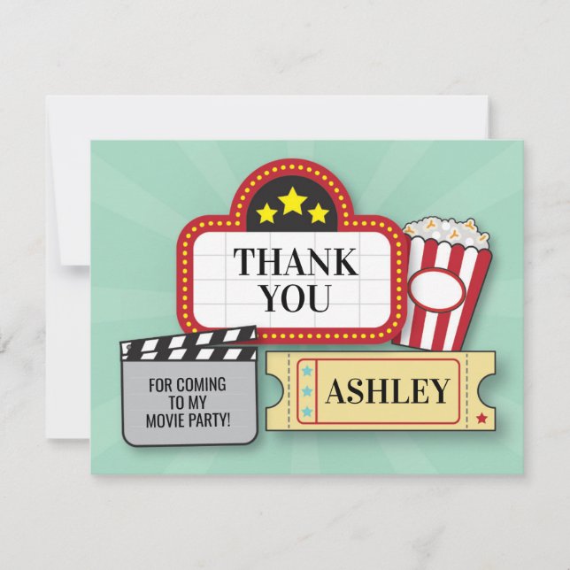 Birthday Party Thank You Movie Film Ticket Popcorn (Front)