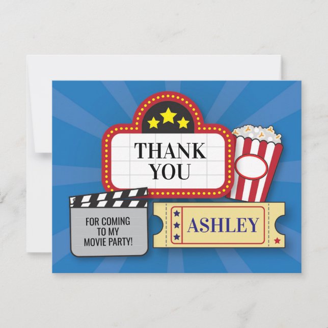 Birthday Party Thank You Movie Film Ticket Popcorn (Front)
