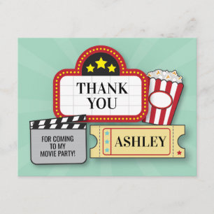 Birthday Party Thank You Movie Film Ticket Popcorn Card