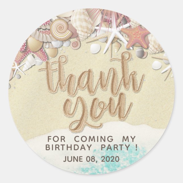 Birthday Party Thank You Summer Beach Starfish Sea Classic Round Sticker (Front)
