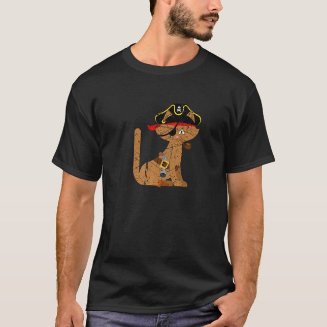 Birthday Party Themed Cute Cat Pirate Captain Men  T-Shirt (Front)
