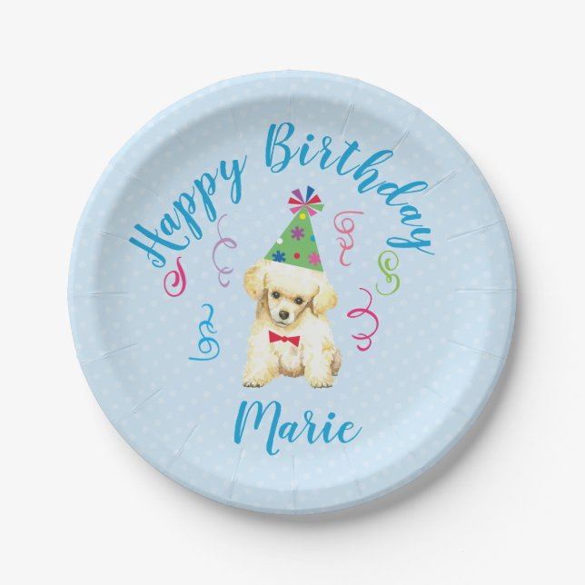 Birthday Party Toy Poodle Paper Plate (Front)