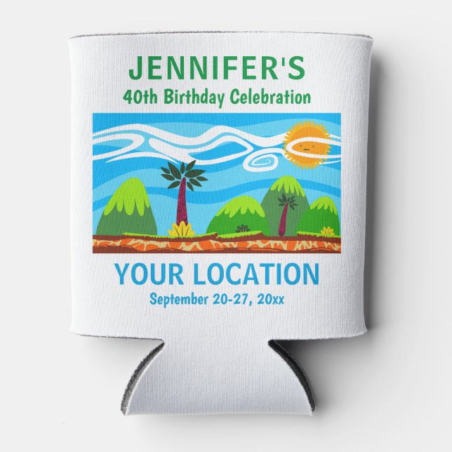 Birthday Party Trip Tropical Beach Favour Can Cooler (Front)