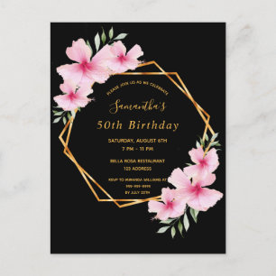 Birthday party tropical geometric black invitation postcard
