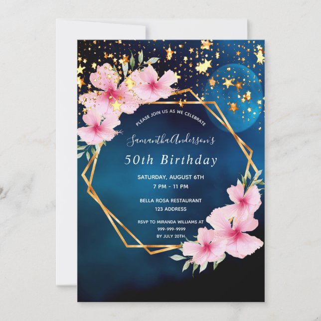 Birthday party tropical geometric blue sky stars invitation (Front)