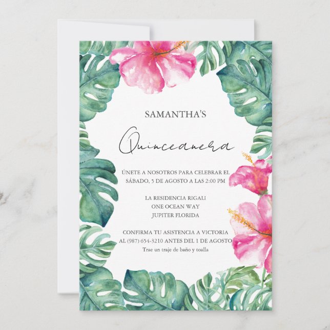 Birthday Party Tropical Theme Quinceanera Invitation (Front)
