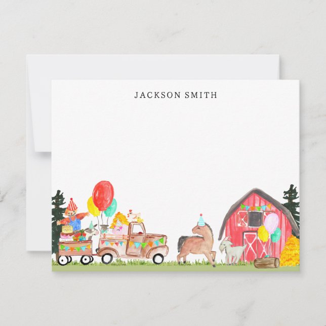 Birthday Party Truck Barnyard Farm Animals Kids Card (Front)