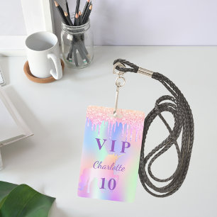 Birthday party unicorn glitter name VIP invitation ID Badge