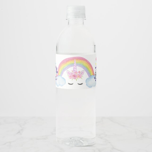 Birthday Party Unicorns Water Bottle Label (Front)