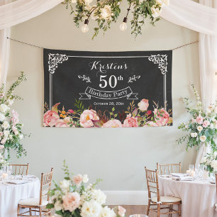 Birthday Party - Vintage Chalkboard Rustic Floral Banner