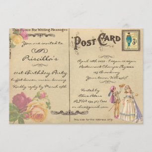 Birthday Party, vintage, old postcard style,script
