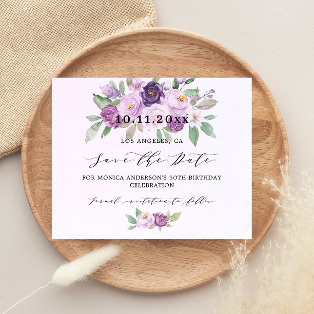 Birthday party violet flowers budget save the date flyer (Creator Uploaded)