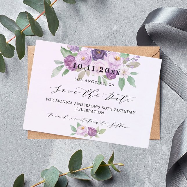 Birthday party violet flowers save the date (Creator Uploaded)