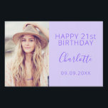 Birthday party violet lavender photo garden sign<br><div class="desc">Celebrating a 21st (or any age) milestone birthday for a girl/woman. An elegant modern violet, lavender coloured background. Personalise and add your own photo of the birthday girl. The text: The name in white with a modern hand lettered style script. Personalise and add a name, age 21 and a date....</div>