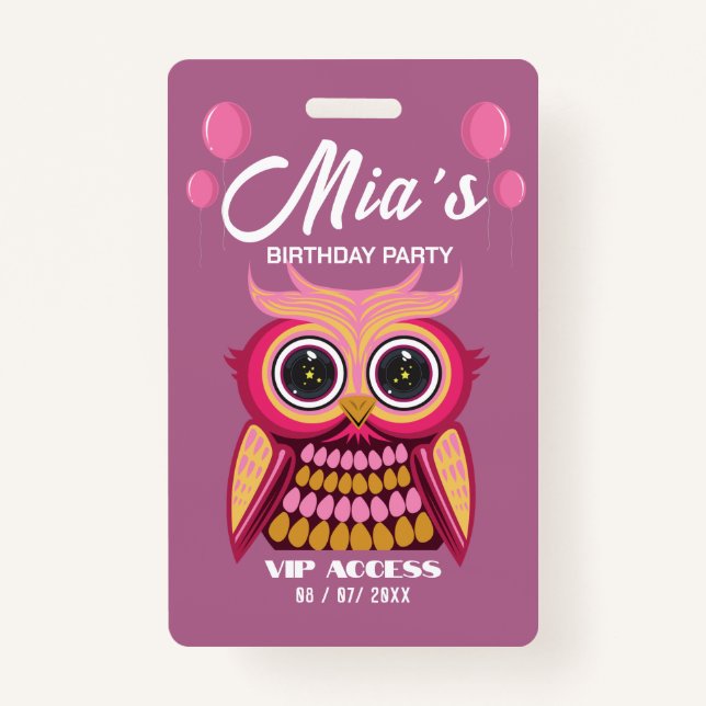 Birthday Party VIP Access Badge ID Badge (Front)