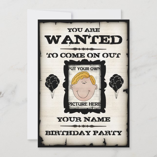 Birthday Party Wanted Invitations (Front)