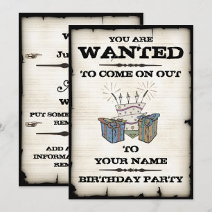Birthday Party Wanted Invitations