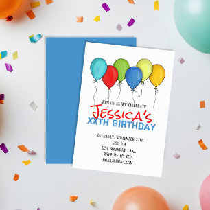 Birthday Party Watercolor Balloons Custom Invitation