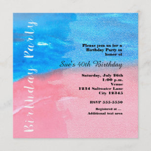BIRTHDAY PARTY Watercolor Blue & Pink Invitation