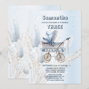 Birthday Party Watercolor Classic Baby Stroller Invitation