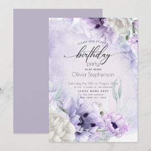 Birthday Party Watercolor Lilac Poppy Invitation