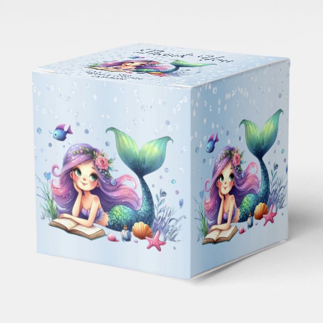 Birthday Party Watercolor Mermaid Sea Life Cute Favour Box (Front Side)