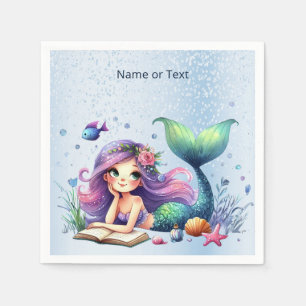 Birthday Party Watercolor Mermaid Sea Life Cute Napkin