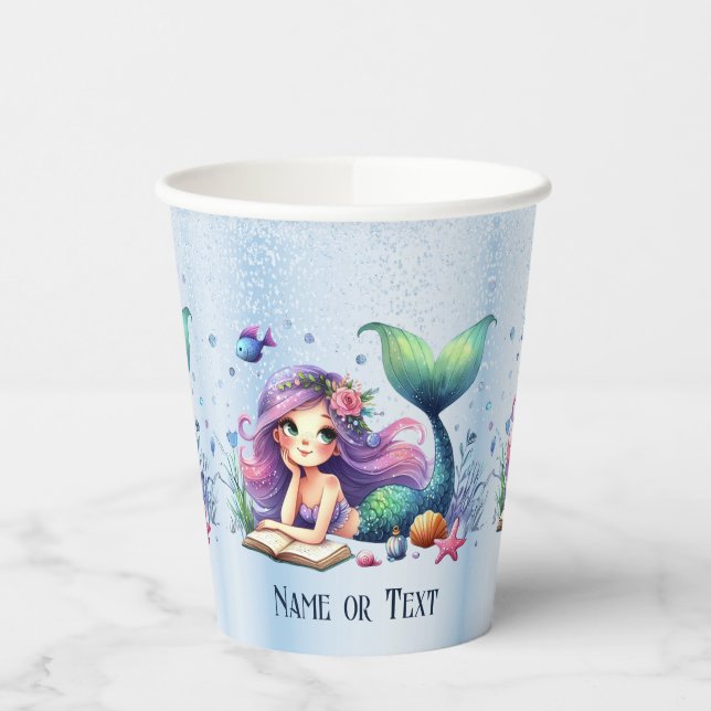 Birthday Party Watercolor Mermaid Sea Life Cute Paper Cups (Left)