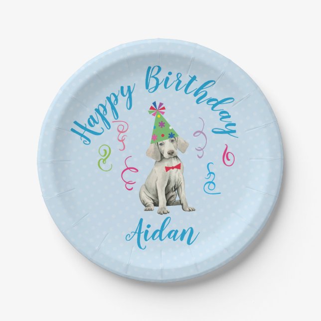 Birthday Party Weimaranar Paper Plates (Front)