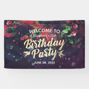 Birthday Party Welcome Marsala Floral Purple Light Banner