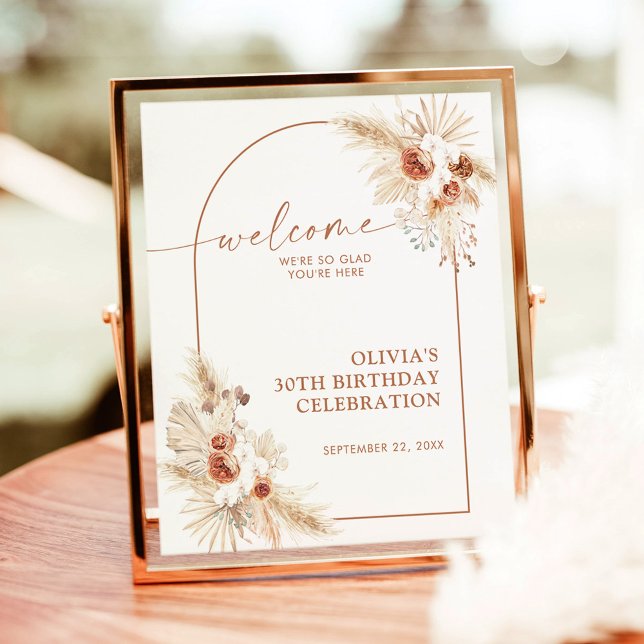 Birthday Party Welcome Sign | Boho Pampas Grass (Creator Uploaded)