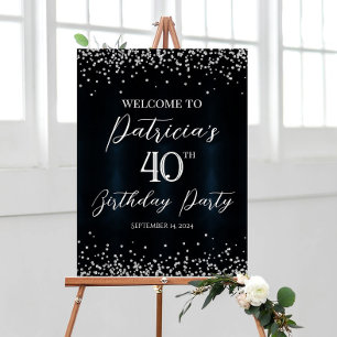 Birthday party welcome sign with diamond confetti
