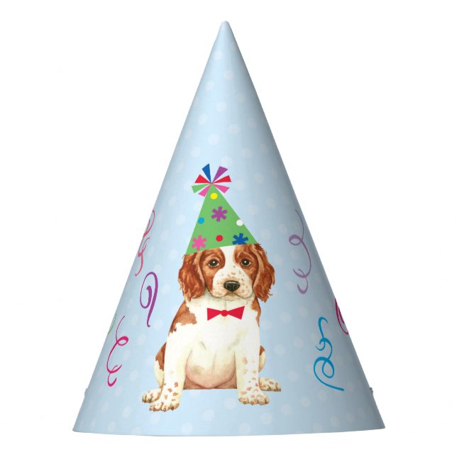 Birthday Party Welsh Springer Spaniel Party Hat (Front)