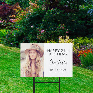 Birthday party white black woman photo garden sign