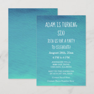 Birthday Party White Blue Water Custom Age 2024 Invitation