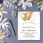 Birthday party white gold glitter balloons flyer<br><div class="desc">For an elegant 18th (or any age) birthday party.  A chic off-white background. Decorated with faux gold glitter,  sparkles and balloons.  Personalise and add a name,  age and party details. The name is written with a hand lettered style script</div>