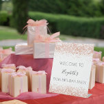 Birthday party white rose gold glitter welcome pedestal sign<br><div class="desc">A sign for a girly and glamourous 50th (or any age) birthday party.  A white background with rose gold faux glitter dust. Personalise and add a  text,  name and age 50. The name is written with a modern hand lettered style script.</div>