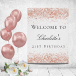 Birthday party white rose gold glitter welcome poster<br><div class="desc">A welcome poster for a girly and glamourous 21st (or any age) birthday party.  A stylish white background decorated with rose gold faux glitter,  sparkles.   Personalise and add a name and age 21.  Black letters.</div>