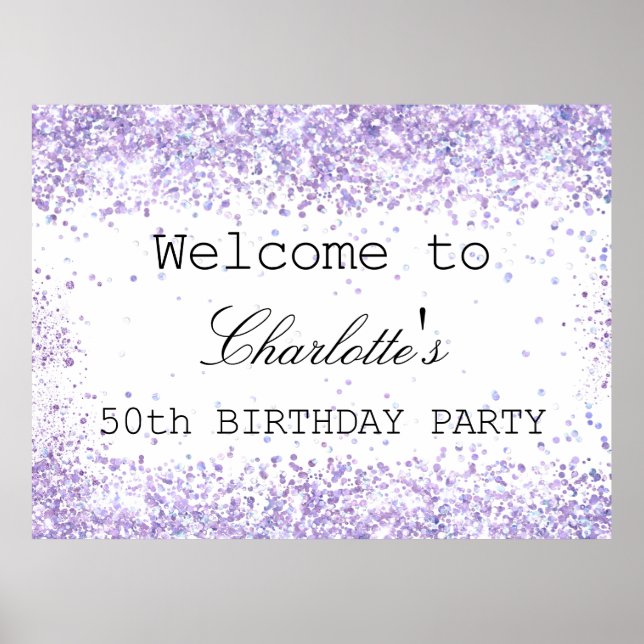 Birthday party white violet lavender confetti poster (Front)
