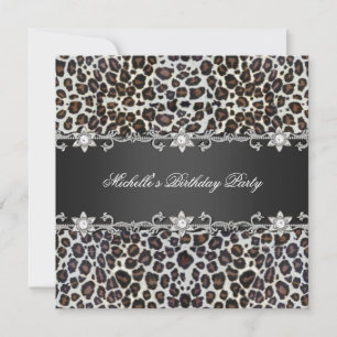 Birthday Party Wild Cheetah Silver Diamond Invitation