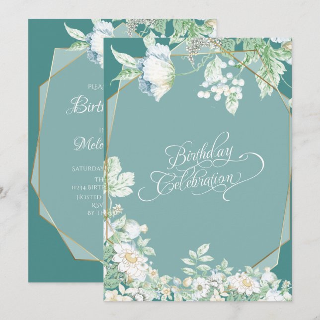 Birthday Party | Wildflowers and Berries Geometric Invitation (Front/Back)