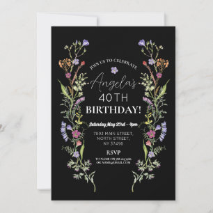 Birthday Party Wildflowers Floral Ditsy Dark Invitation