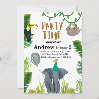 Birthday party wildlife jungle animals  invitation