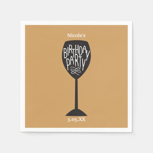 BIRTHDAY PARTY Wine Glass ANY COLOR Napkins (Front)